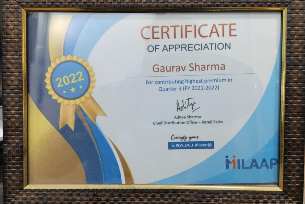Bajaj Allianz — Certificate of Appreciation